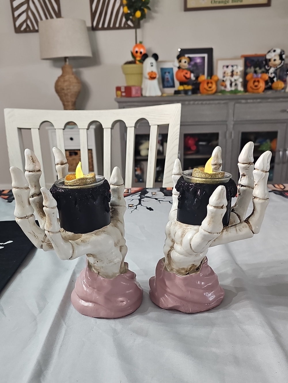 New! Halloween Set Of 2 Skeleton Hand Votive Holders